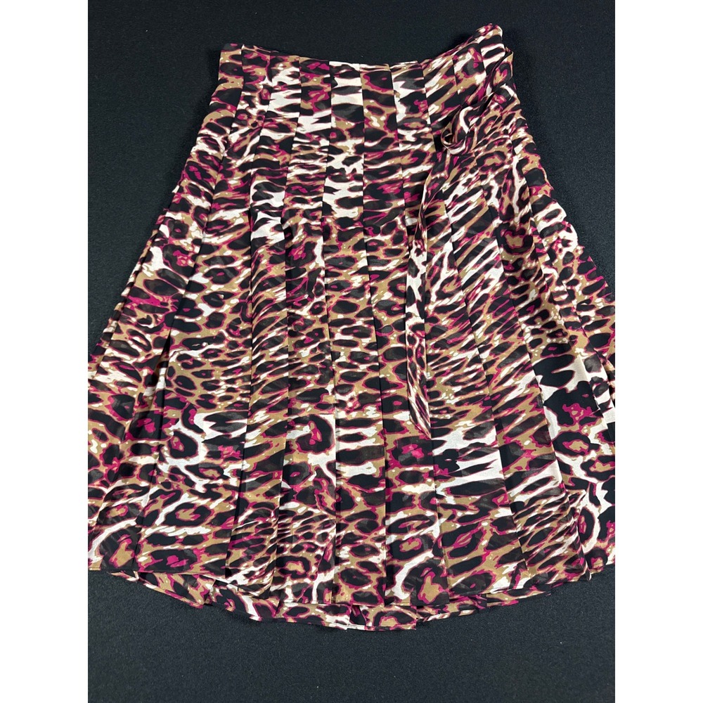 LK Bennett London Animal Print Pleated Midi Skirt Pink Black Tan Size 6